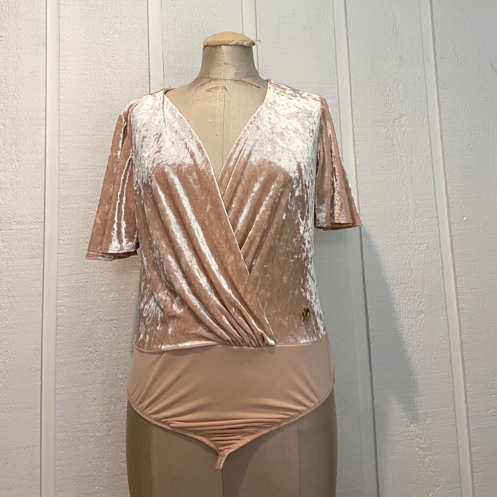 Blush Pink Velvet Leotard Bodysuit